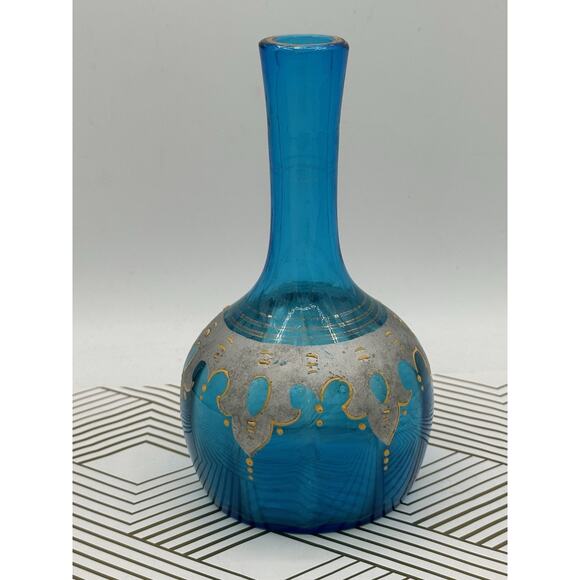 Antique Turquoise Persian Design Barber Bottle Exposed Pontil Vase - Picture 1 of 6